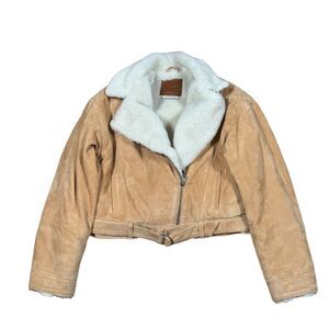 Levi's Premium COCOON Bomber Trucker Jacket Size S 100% Soft Suede, Sherpa Lined